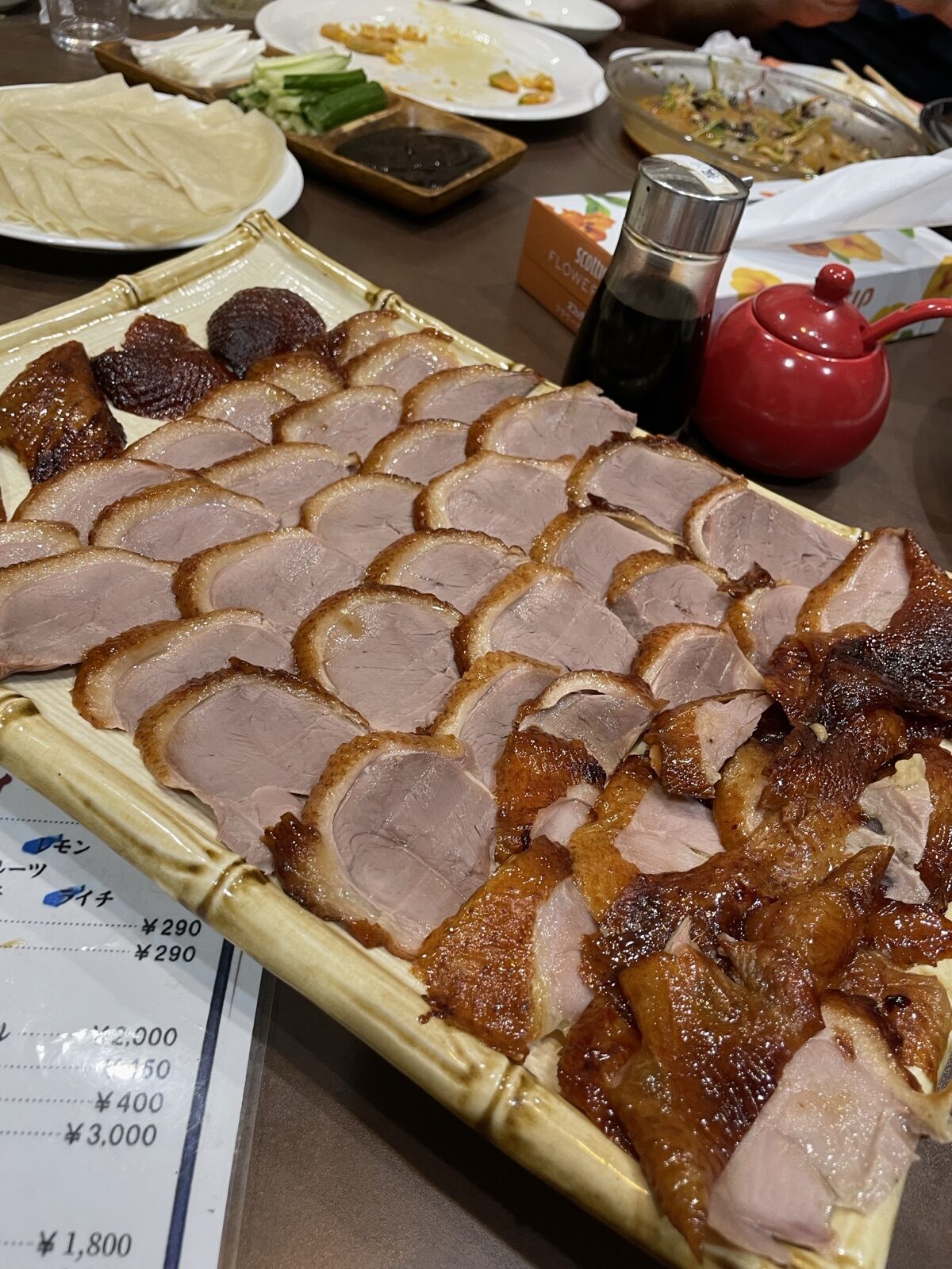 一家人の北京ダック（木箱盛り・鴨の薄切りスライス）